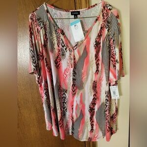 Link Women's Pink and Black Abstract Blouse